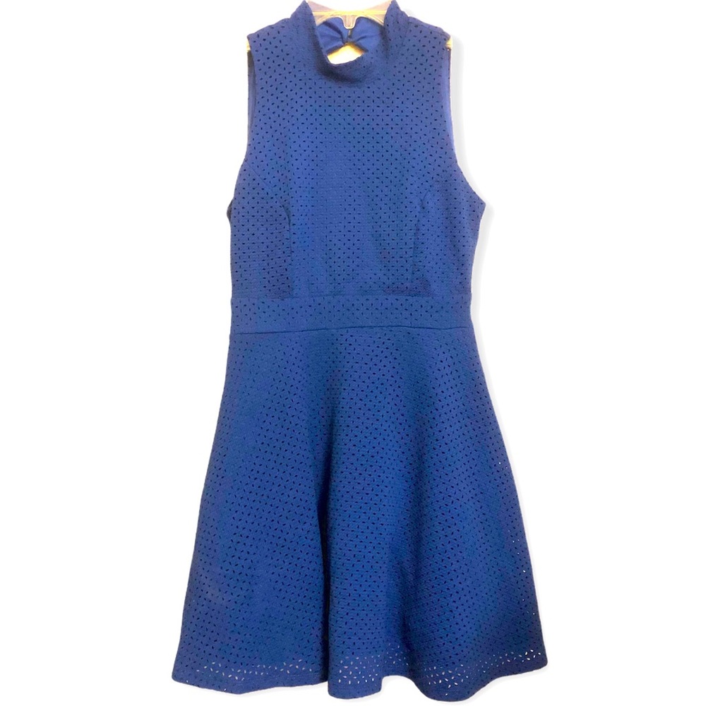 💙 Royal Blue Summer Fit & Flare Mini Dress Size 3 Open Back Sleeveless Layered